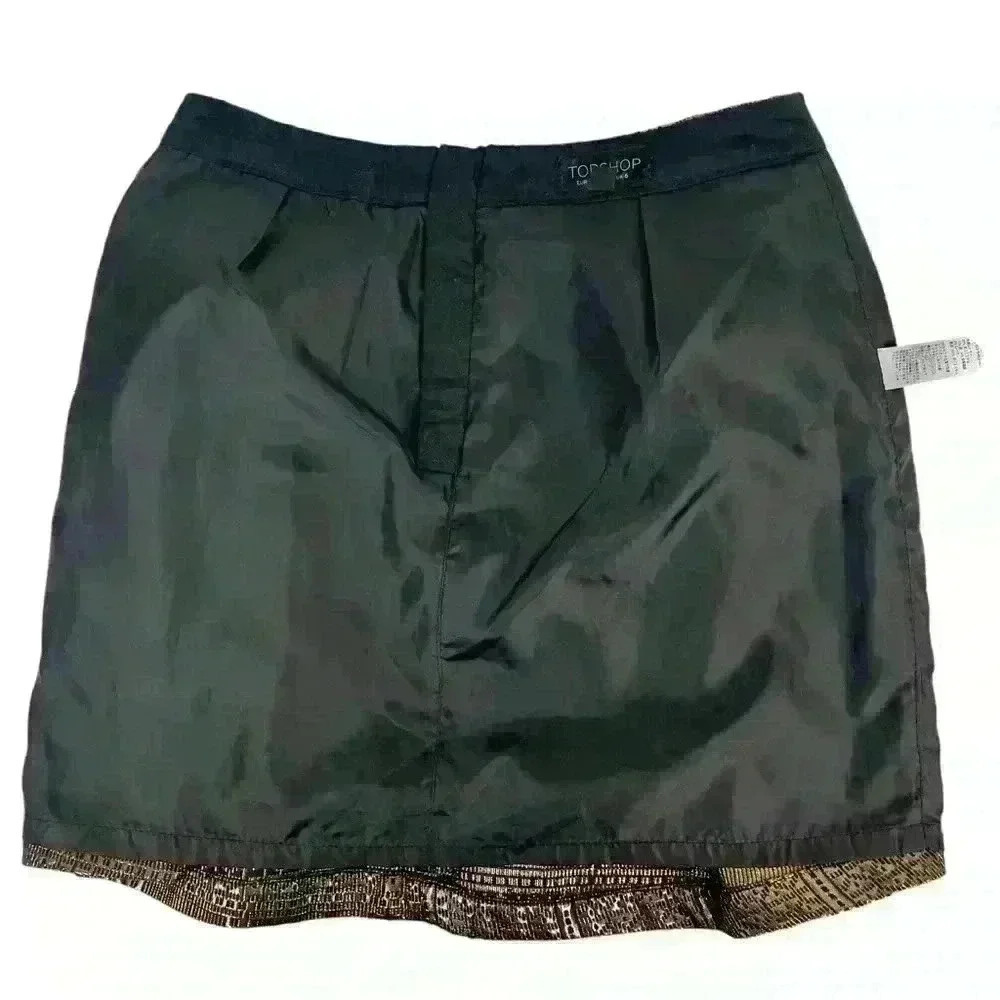 Topshop Womens Gold Black Mini Skirt Sz2 Metallic Bubble Club Night Out Y2K - Picture 12 of 16